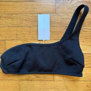NWT Stella McCartney One Shoulder Black Neoprene With Mesh Bikini Top - S